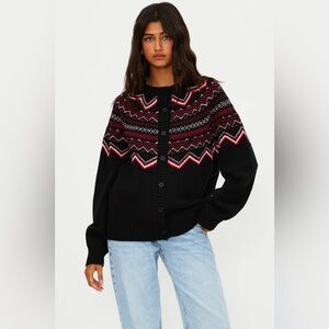 Anthropologie X Beach Riot Seraphine Cardigan Black Cheers Fairisle, size S